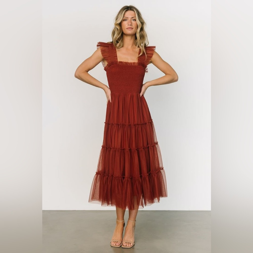XL NWT Baltic Born Rust Red Tiered Midi Dress with Ruffle Straps